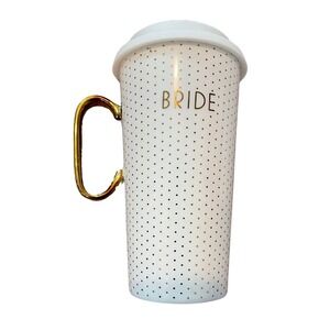 Bride Coffee Mug Gold Polka Dots with Silicone Lid Adrienne Vittadini Bride Gear